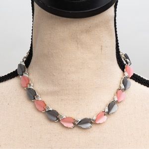 Vintage choker felt to be moonglow thermostat in pink, gray with silver 50s